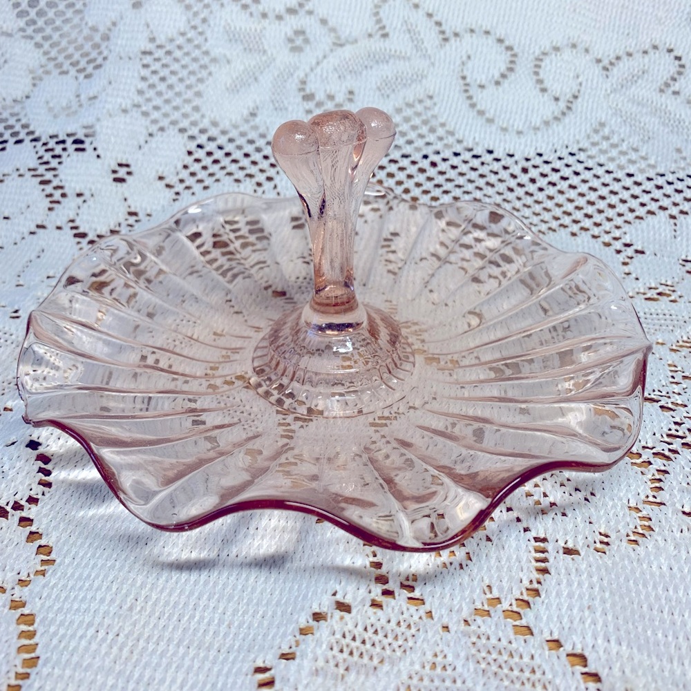 Vintage RARE Collectable Pink Depression Glass Candy Or Jewelry Dish